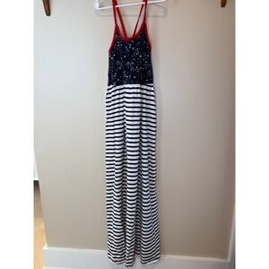 patriotic "stars and stripes" maxi dress E.L.K. 95% cotton size 12